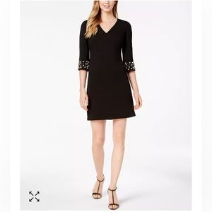 Calvin Klein, v-neck embellished sleeve dress, size 4, black